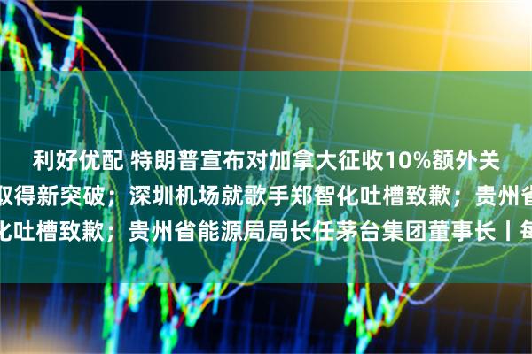 利好优配 特朗普宣布对加拿大征收10%额外关税;光刻胶领域,我国取得新突破;深圳机场就歌手郑智化吐槽致歉;贵州省能源局局长任茅台集团董事长丨每经早参