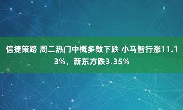 信捷策路 周二热门中概多数下跌 小马智行涨11.13%,新东方跌3.35%